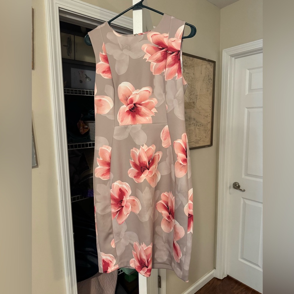 Calvin Klein Pink and Gray Floral Midi Dress